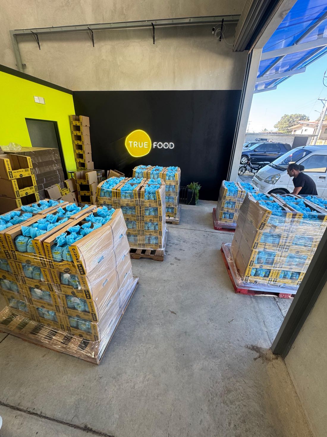 Pallets of True Food product ready for dispatch